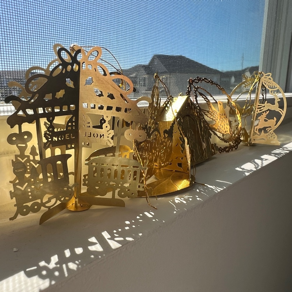 VINTAGE Thin Metal Ornaments, Set of 5